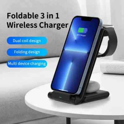 3 in 1 Folding Wireless Charger Stand For iPhone 13 12 Pro Max Airpods Watch
