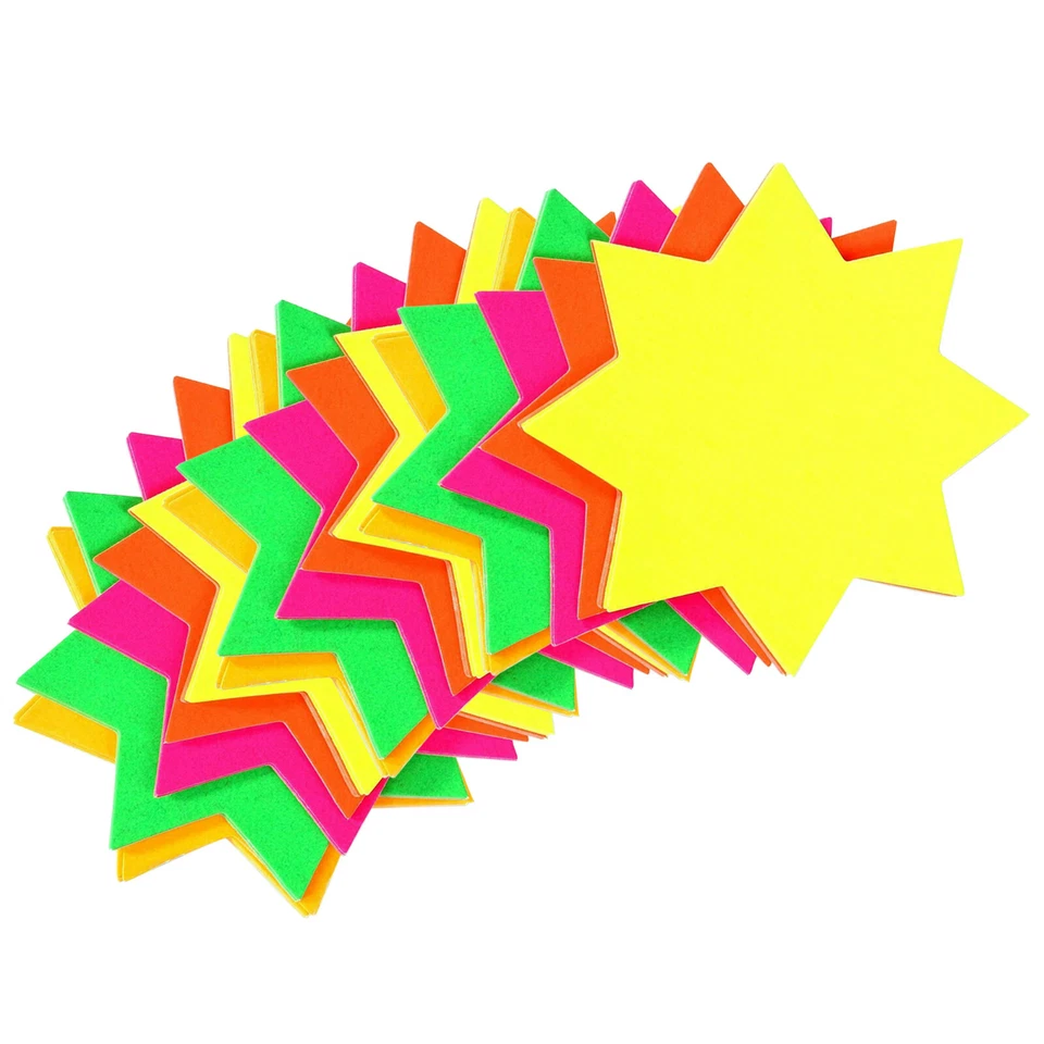 PLG 120 Fluorescent Flash Stars 4" Shop Retail Price Signs Sale Cards Notices Neon