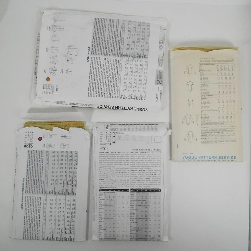 Vogue Sewing Pattern Lot Of 4 Skirt Blouse Pants Sz 12-16 1166 8090 8224 9703 - Image 2 of 4