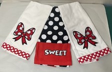NEW Disney Parks Minnie Mouse Kitchen Towel Set Red 2 SWEET 1 Polka Dots