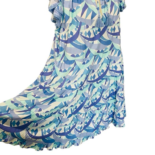 Sail To Sable Größe XXL Mohn Rüschen Ausschnitt Stufenkleid blau bunt neu mit Etikett $ 268 - Bild 10 von 14