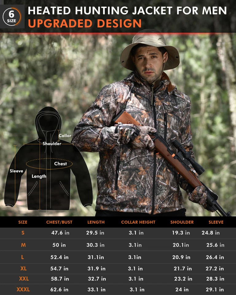 Chaqueta de caza térmica con batería, abrigo térmico con capucha desmontable Foto 3 de 4