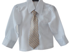 3 Piece Boys Suit White - Long Sleeve Shirt, Elasticated Waist Trousers, Tie