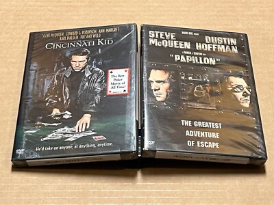 2 Steve McQueen Sealed DVDs 'Papillon' And 'The Cincinnati Kid' In 1 Listing OOP