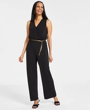 I.n.c. International Concepts Women's Chain-Belt Jumpsuit - Black - XL DEFECT