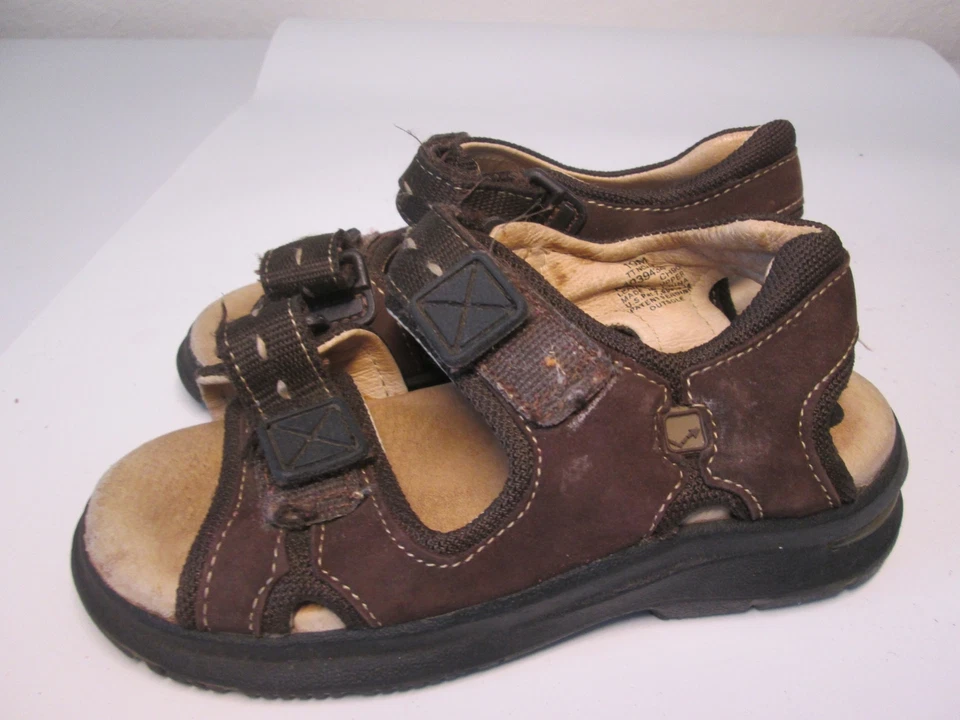 Stride Rite Baby Toddler Size 10M Flat Sandals Brown Leather Upper Hook & Loop - Image 3 of 4