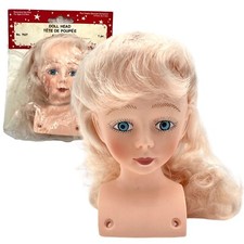 VTG NOS 1990s Fibre-Craft Plastic Doll Head Breast Plate 7627 Blonde Blue Eyes