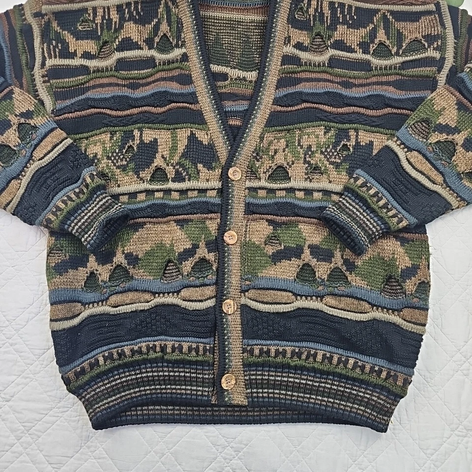 VTG Bachrach Coogi Style 3D Knit Cardigan Neutrals Browns Wool Blend Size L - Image 2 of 4