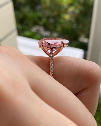 Rosa Birnenschliff Zirkonia Solitär 925 Sterling Silber Jubiläum Geschenk Ring - Bild 3 von 5