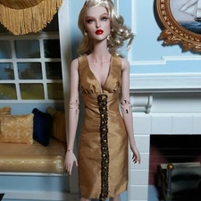 Cocktail Dress Gold Silk Shantung - For ModsDolls - Kingdom - Ficon Dolls