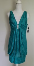 Vintage A Byer Sleeveless Textured Rhinestone Womens Bubble Dress Jade Green  L