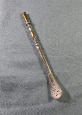 Paille à maté, cuillère, bombilla, an alpaca  IND ARC MF et métal doré,