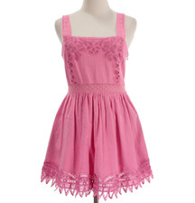 LoveShackFancy NWT Tariah Pinafore Mini Dress Size 6 in Watermelon Punch Pink