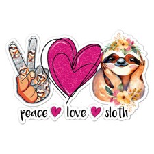 Peace Love Sloth, Vinyl Decal Sticker, Indoor Outdoor, 3 Sizes, 9131