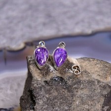 Charoit Ohrring, 925er Silber, Edelstein Ohrring (3556), mit Mondstein