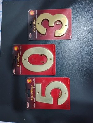 IVES Solid Brass Gold Forged House Numbers 5 3 0 with Fixings Included