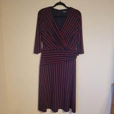 Lauren Ralph Lauren Womens 10 Navy Red Striped Fit & Flare Black Label Dress