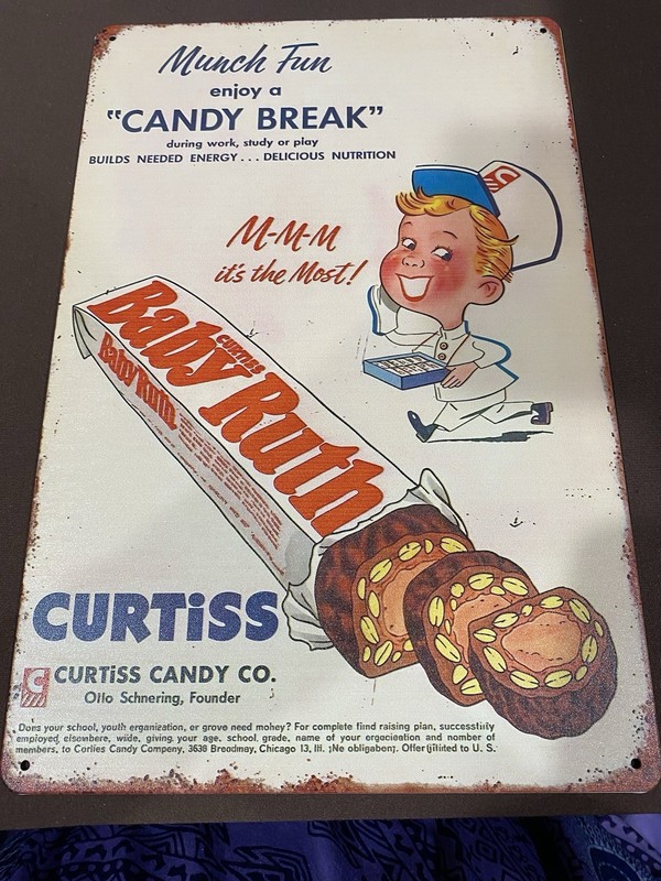 Baby Ruth Chocolate Candy Bar 8x12 Metal Sign Vintage Look Reproduction