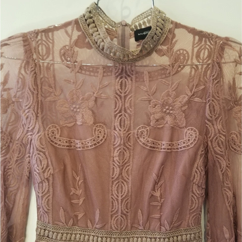 Mameluco de encaje transparente con semillas de mostaza manga larga bordado talla S Foto 2 de 4