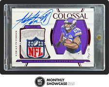 ADRIAN PETERSON 2021 NATIONAL TREASURES COLOSSAL RED NFL SHIELD PATCH AUTO 1/1