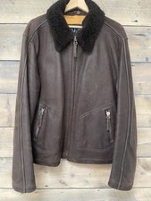 ARMANI JEANS BROWN LEATHER JACKET 42 Men’s Wool Lining Lovely Aviator Biker