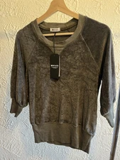 LA Made Gray Suede Sweater Shirt Size Small 3/4 Length Sleeves NWT