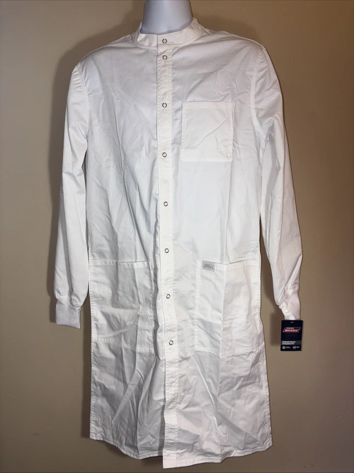 Dickies Men & Women Unisex Scrubs Lab Coat 43" Snap Front GD360 Size XS White - Image 4 of 4
