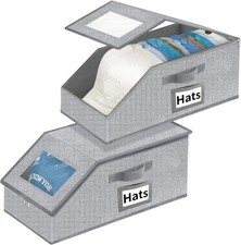 Hat Organizer for Baseball Caps - 2PCS Stackable Storage with Clear Window Li...