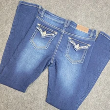 Vigoss Jeans Womens 14 Blue Stretch Rhinestone Pockets Y2K Bling Glam Western