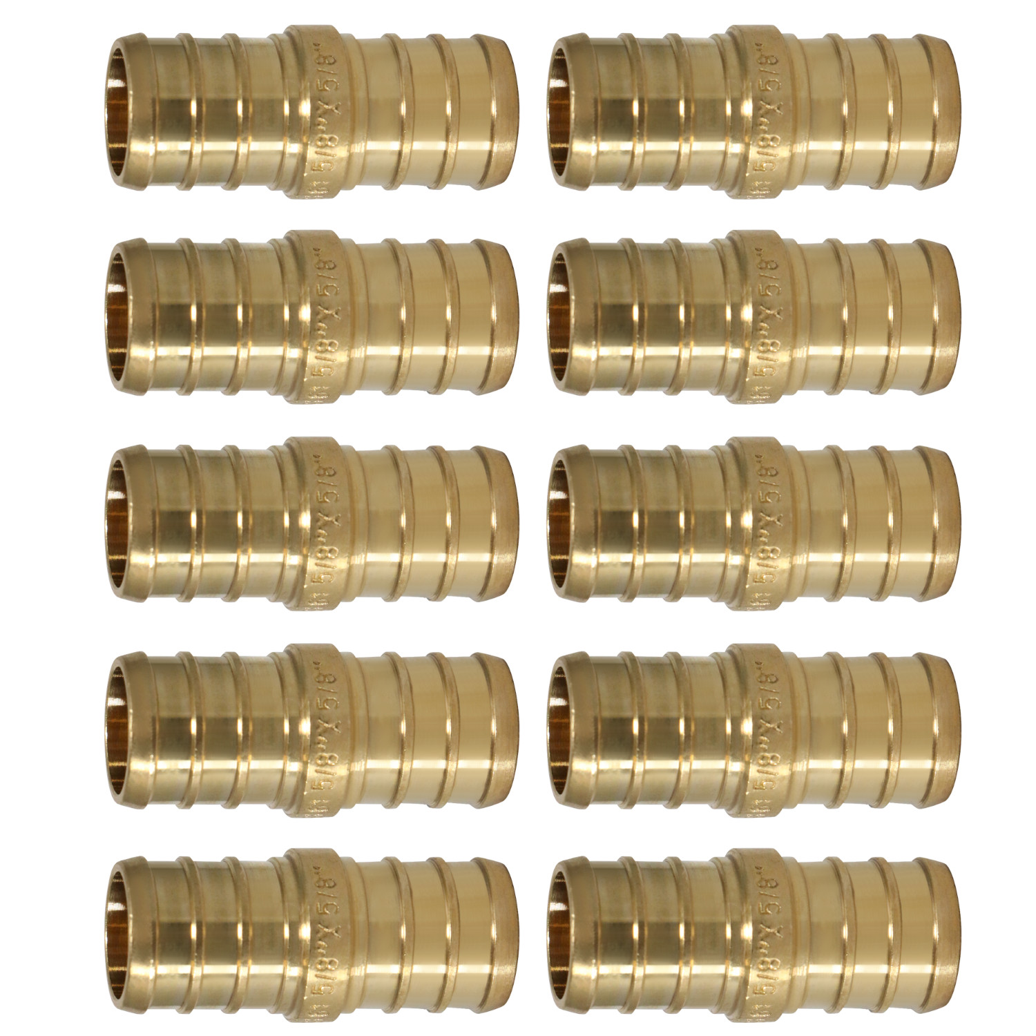 10 Pack  XFITTING 5/8" Pex B Coupling, Lead Free Brass, Pex Barb Crimp