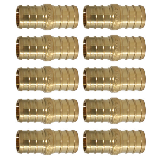 10 Pack XFITTING 5/8" Pex B Coupling, Lead Free Brass, Pex Barb Crimp