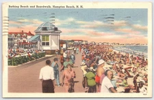 Vintage Hampton Beach N.H. Bathing Beach and Boardwalk Postcard 1963