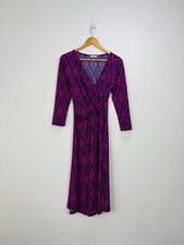 Jolie Moi Dress Women Size 14 Blue Pink V Neck Crossover Stretch Midi 3/4 Sleeve