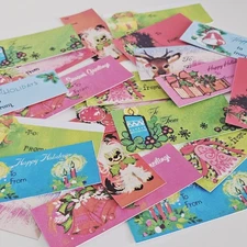Vintage Inspired Christmas Gift Tags Lot Kitschy Holiday Cardstock Retro MCM