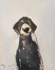 Jose Trujillo Art PRINT 16x20 Collectible Artist Painting Black Dog Leash