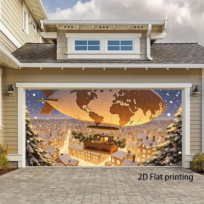 2D Flat, 1pc World Map Mural Banner - Hot Air Balloon Flight Around the Globe wi