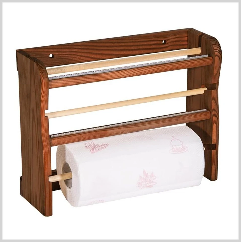 VISCIO TRADING PORTA ROTOLO CARTA CUCINA SCOTTEX LEGNO ABETE SCURO PER 3 IN1 CON TAGLIERINE