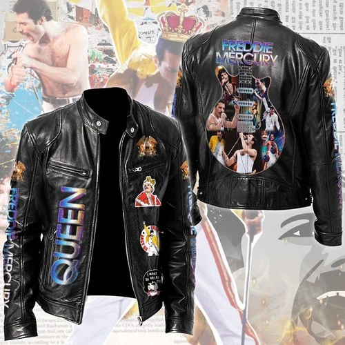 Freddie Mercury Motorcycle Leather Jacket US Stock - product listing photo