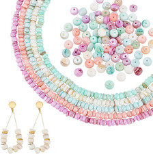 425PCS Natural Freshwater Shell Beads, 5 Colors Flat round Loose Disc Spacer Bea