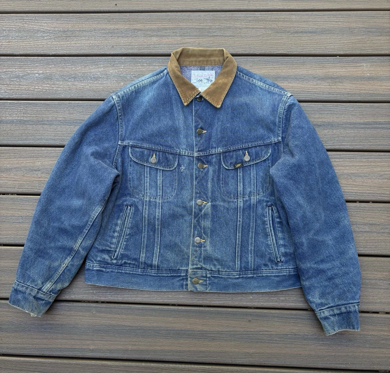 Vintage Lee Storm Rider Blanket Lined Blue Denim Jacket Honeycomb Mens 48R