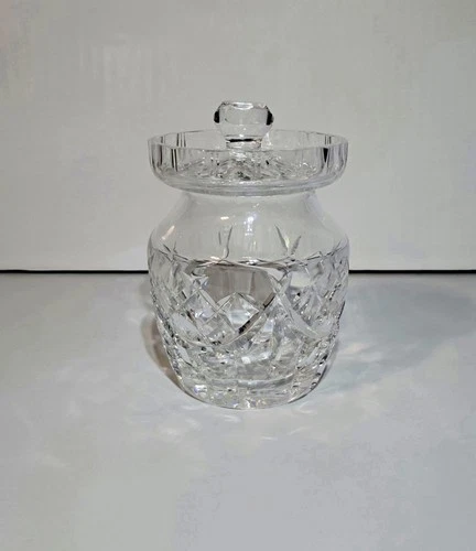 Waterford Cut Crystal Glass 4.5" Jar w/ Lid Jam Jelly Honey Vintage Serveware