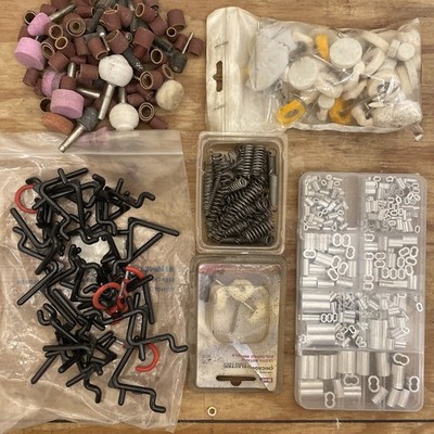 Random Workshop Supply Lot Dremel Accessories, Hooks, Springs, Crimping Sleeves
