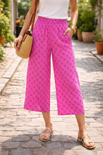 Vintage Palazzo Pants Wide Leg Cropped High Waisted Medium Pink Artsy Crinkled