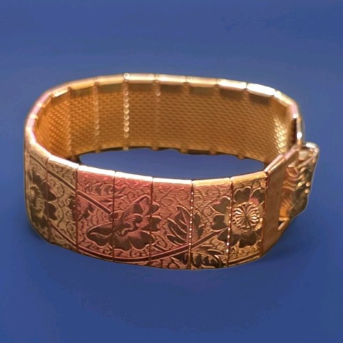 Bracciale Sarah Coventry anni 60 pannello rete placcato oro incisione floreale splendido - Foto 3 di 14