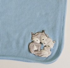 Just Born blue fox baby blanket receiving waffle weave thermal Cotton Gray