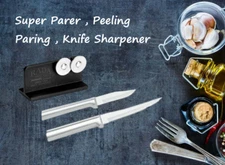 Rada 3 Pc Set Super Parer, Peeling Paring, & Knife Sharpener (Silver Handle)