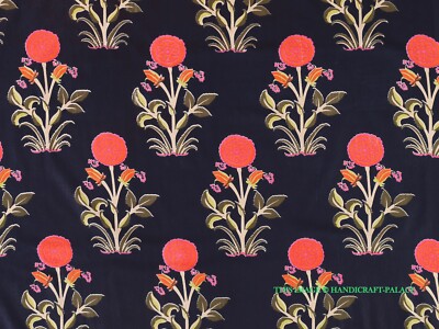 5 Yards Fabric Indian Black Floral Hand Block Print Cotton Fabric Sewing Fabrics