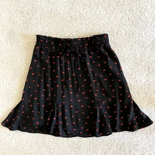 EUC Francesca Valentine Jun & Ivy SMALL MEDIUM Black Hearts Kisses Lined Skirt 