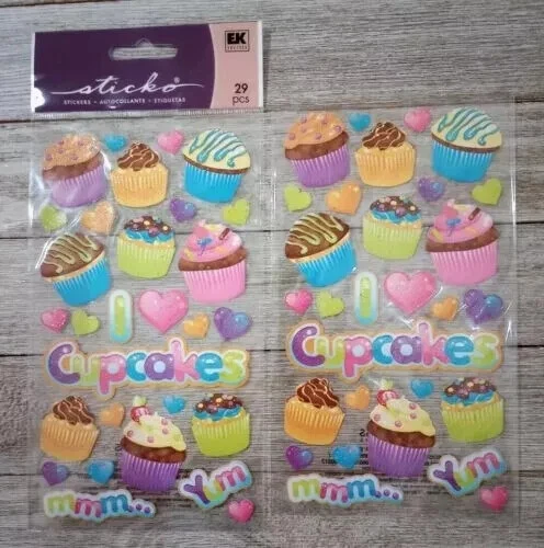 Cupcake álbum de recortes pegatinas divertidas EK éxito brillo brillante paquete abierto de 2 piezas nuevo Foto 2 de 2