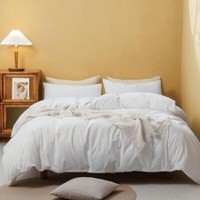 FOSSA Duvet Cover Set 100 Washed Cotton Linen Feel Super Soft Breathable Coz...